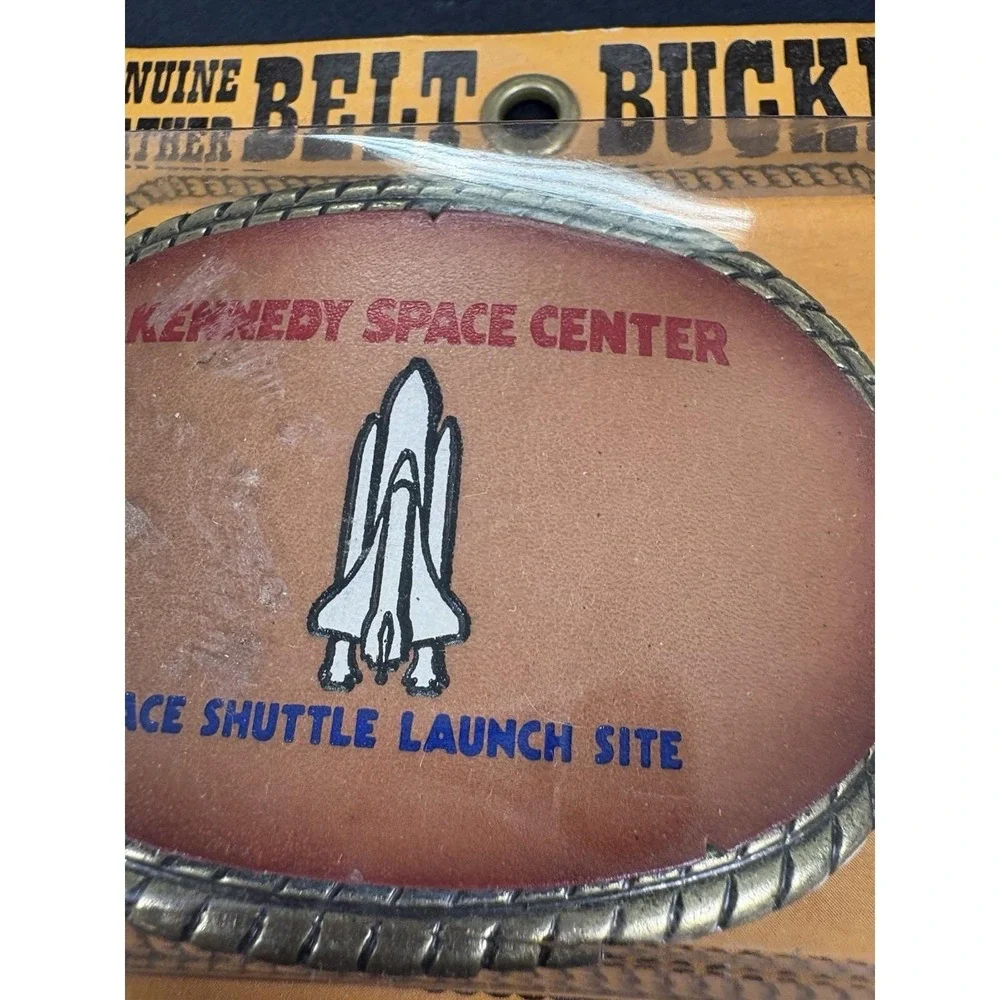 Vintage Kennedy Space Center Space Shuttle Leather Belt Buckle NOS Made USA
